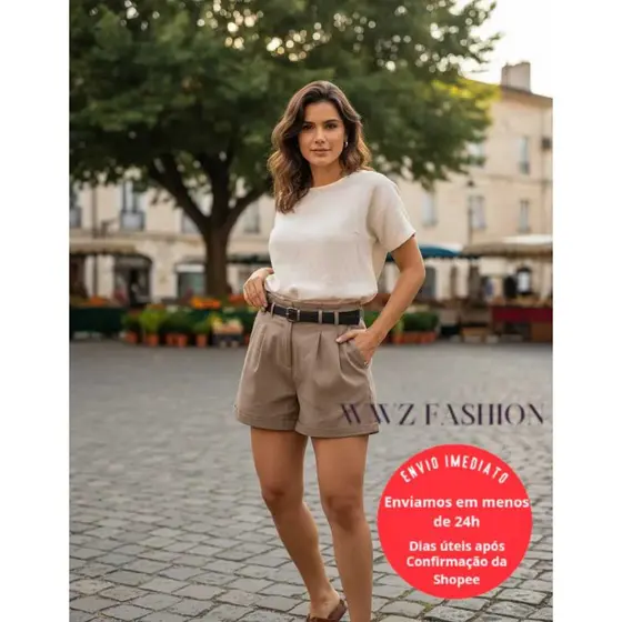 Shorts Social Feminino Moda Plus Size Elegante Barra Italiana GA173