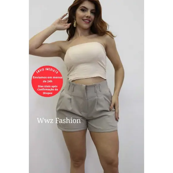 Short em Gabardine Cintura Alta Barra Dobrada Moderno G175