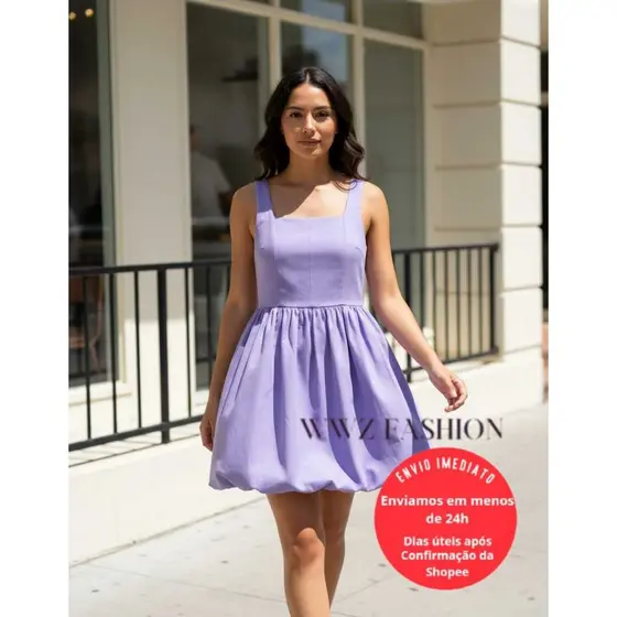Vestido Curto Balonê Sem Mangas Feminino Gringa Lançamento 191
