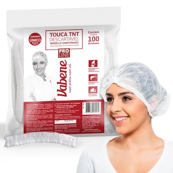 Kit 100 Und Touca Descartável Com Elástico Sanfonado em TNT Br Vabene Anvisa Proteção Para Cabeça