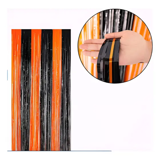Kit 2 Cortinas Metalizadas Em Fitas Para Decoração Halloween