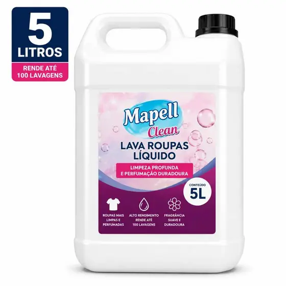 Mapell Clean Lava Roupas Líquido 5L Concentrado Perfumado Limpeza Profunda