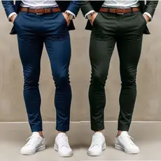 Kit 2 Calça Alfaiataria Masculina Sarja Esporte Fino Chino com Lycra