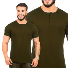 Camiseta Henley Masculina Camisa Gola Padre Malha + Grossa