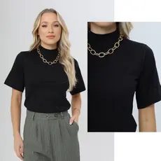 T-Shirt Feminina Camiseta Lisa Gola Alta Blusa 100% Algodão