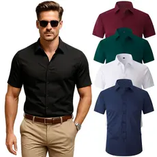 Camisa Social Masculina Slim Manga Curta com Elastano - Não Amassa