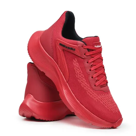 Tênis Masculino Esportivo Vermelho Com Cadarço Caminhada Confortável Leve Academia Lançamento 595