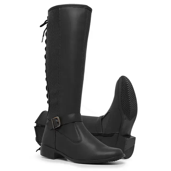 Bota Feminina Montaria Confortável Cano Longo Alto em Couro Macio Cavalgada 11653