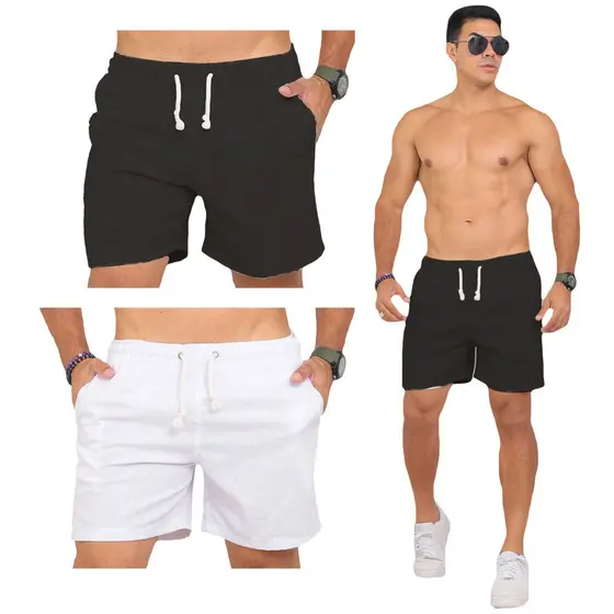 Kit 2 Shorts Masculino Bermuda Linho Premium Mauricinho Bermuda Masculina Com Bolso Liso Leve Macio Confortavel