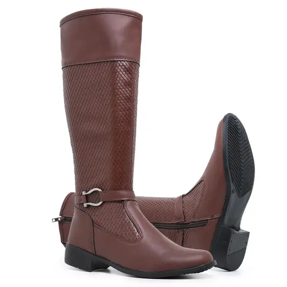 Bota Feminina Montaria Confortável em Couro Rodeio Cano Alto Show Cavalgada 11070