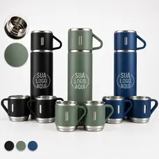 Garrafa Térmica Personalizada 500ML com 3 Xícaras Logo ou nome