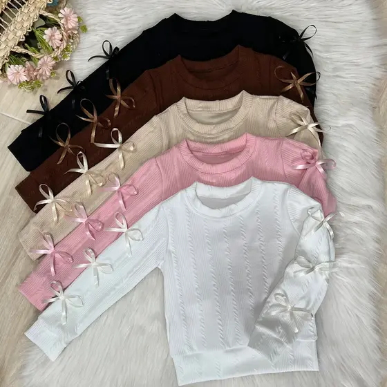 Blusa Manga Longa Rugao Inverno Moda Infantil Para Meninas Luxo