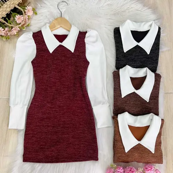 Vestido Manga Longa Com Punho Mallarib Moda Infantil Para Meninas Elegantes