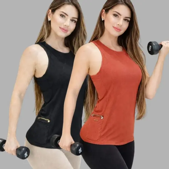 KIT 2 Blusa Academia feminina Bolso ) Regata Veste Legging Camisão Tapa Bumbum Camiseta Tule Roupas de Academia Dry Fit