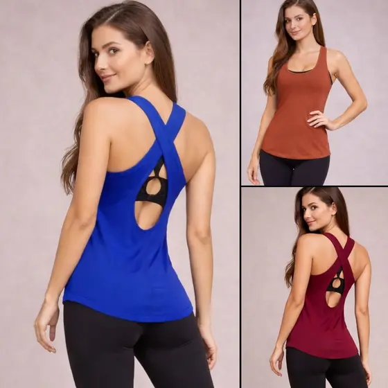 blusa academia feminina Cruzada Costa } Veste Legging Camisão Tapa Bumbum Dry Fit Camiseta Regata roupas de Academia
