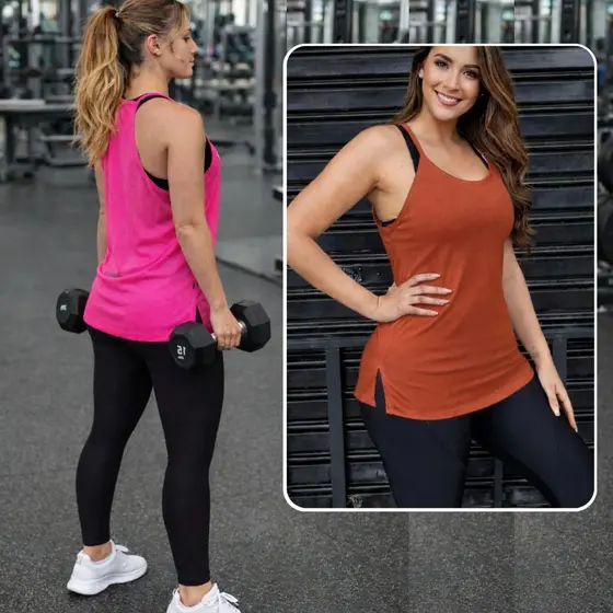 Blusa De Academia Feminina Dry Fit Alça Fenda } Regata Veste Leggins Camisetas Tapa Bumbum Tule Roupas de Fitness