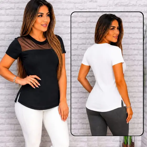 Blusa Academia feminina Tule Frente ) Regata Veste Legging Camisão Tapa Bumbum Camiseta Roupa de Academia Dry Fit Treino