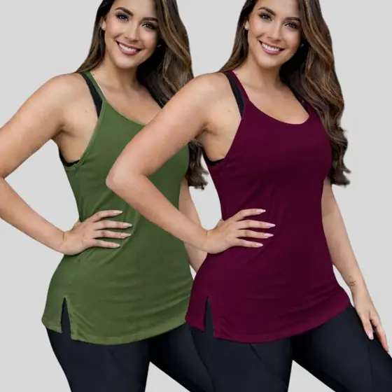 KIT 2 Blusa Academia feminina Alça ) Regata Veste Legging Camisão Tapa Bumbum Camiseta Roupas de Academia Dry Fit Treino