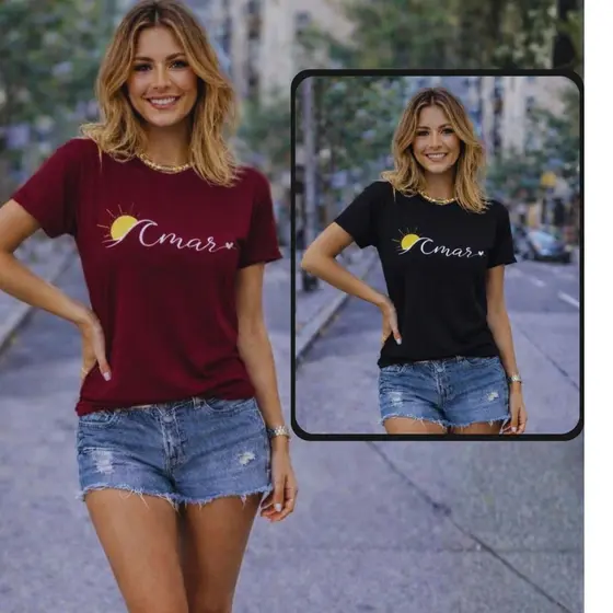 Camiseta Feminina Na Malha Amar } Blusas T-shirts Básicas Gola v  Baby Look Estilosa 100% Algodão  Blusinha  Manga Curta