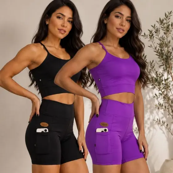Kit 2 Conjunto de Academia feminino  Alça Com 100% De Zero Transparência Empina Bumbum Alta Compressão Academia Fitness