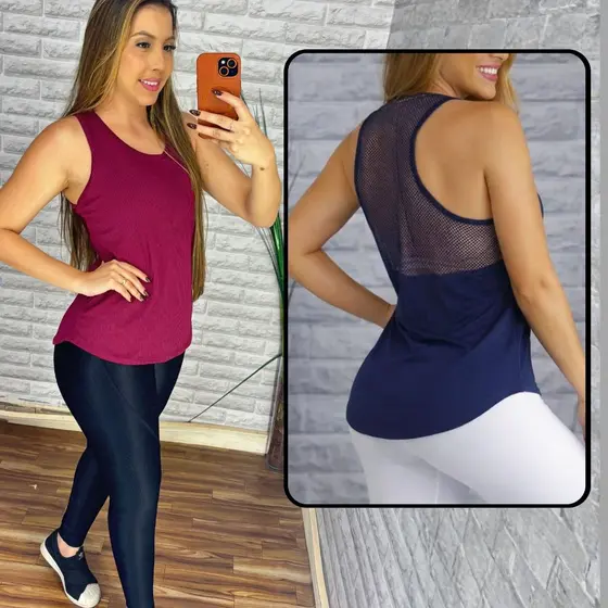 blusa De academia Feminina Dry Fit } Regata Veste Legging CamisetaTapa bumbum Roupas De Academia Fitness Treino Top