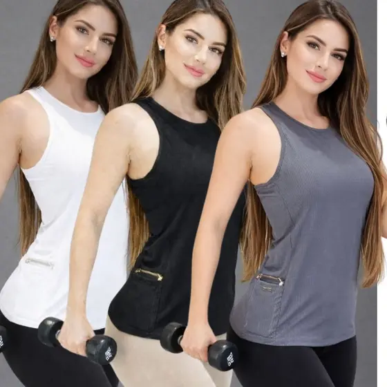 Kit 3 Blusa Feminina De Academia Dry Fit ) Regata Veste Legging Camiseta Tapa Bumbum Roupas de Academia Fitness