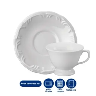 Conjunto 8 Xícaras De Chá com Pires Aila Bot Art Porcelana Branca 150ml
