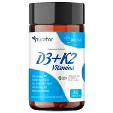 Vitamina D3 c/ K2 Colecalciferol Menaquinona 30caps Suplemento Alimentar