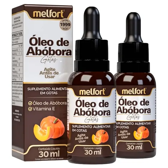 2x Óleo de Abóbora Suplemento Alimentar em Gotas 30ml Líquido Enriquecido com Vitamina E