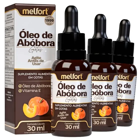 3x Óleo de Abóbora 30ml em Gotas Suplemento Alimentar Líquido com Vitamina E Uso Diário Prático