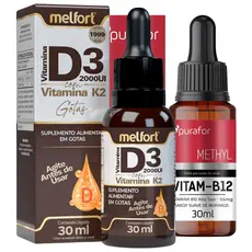 Vitamina D3 + K2 c/ Vitamina B12 Kit Suplemento Nutricional diario Imunidade Energia