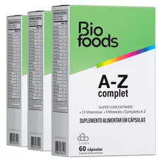 3x A-Z Complet 600mg 60caps 13 Vitaminas + 9 Minerais Suplemento Alimentar Uso Adulto