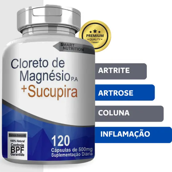 Cloreto de Magnésio  P.A + Sucupira 500mg 120caps 4 Elementos Cloreto com Sucupira puro para dores Envio Hoje