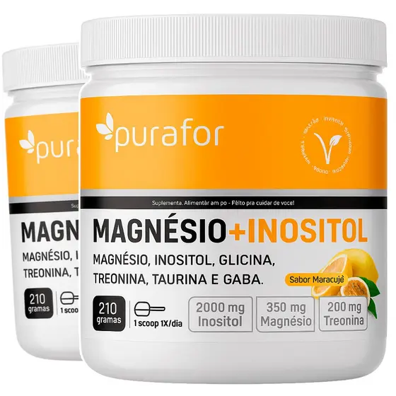 2x Magnesio + Inositol 210g c/ Glicina Treonina Taurina Fórmula Completa Sem Glúten Suplemento em Pó
