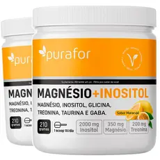 2x Magnesio + Inositol 210g c/ Glicina Treonina Taurina Fórmula Completa Sem Glúten Suplemento em Pó