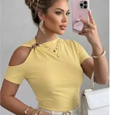 Blusa Feminina Ombro Vazado Elegante Suplex Moda Casual Chic