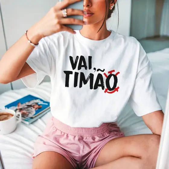 Camiseta Feminina Corinthians - Vai Timao Timão Tradicinal 100% Algodao Timao do Coracao