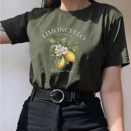 Camiseta Feminina 100% Algodão Estampada Minimalista  Estilo Limone Estampada de Limão