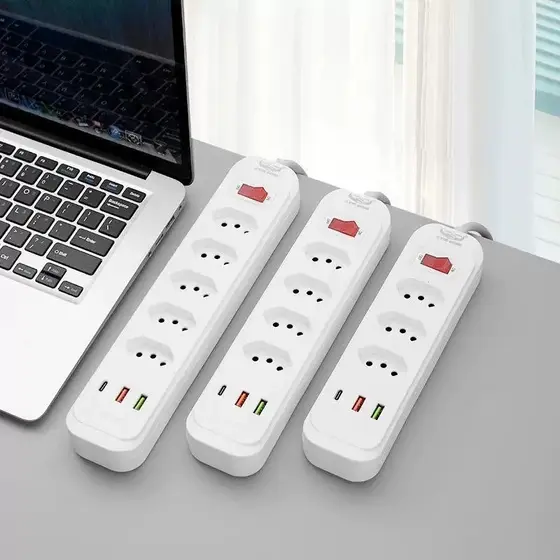Extensão Elétrica Bivolt com USB e Type-C Cabo 1,8/2m com Interruptor