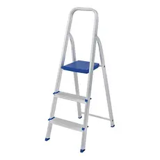 Escada Doméstica de Alumínio com 3 Degraus – Prateada/Azul, Leve Segura Resistente