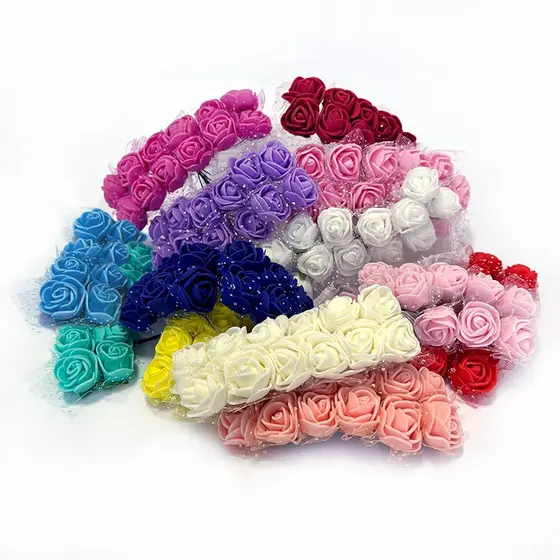4 Rosas de EVA Mini Buquê de Rosinhas Aplique Flor Laço Tiara Artesanato