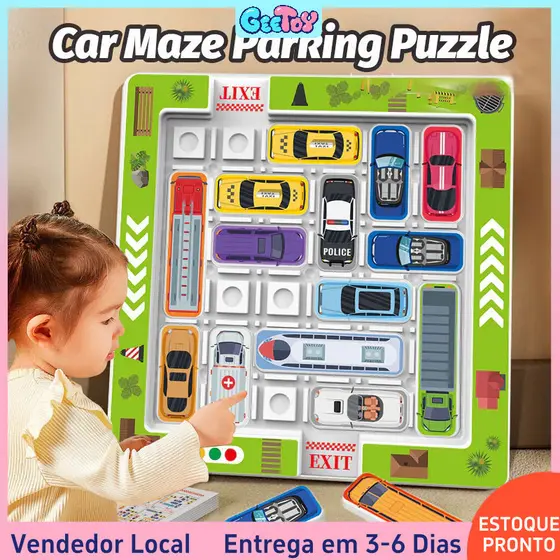 Quebra-Cabeça Estacionamento de Carros Desafio Lógico Brinquedo Educativo Interativo Jogo de Raciocínio Para Crianças