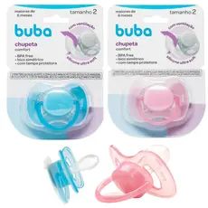 Chupeta Buba Comfort Ultra Soft p Bebe  + 6 Meses + 1 ano bico de Silicone Azul / Rosa