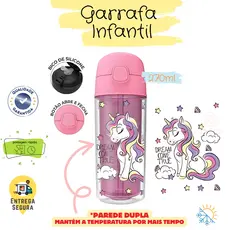 Garrafa Squeeze Termica Infantil Criança Parede Dupla Agua Gelada Bico Canudo Silicone Escola