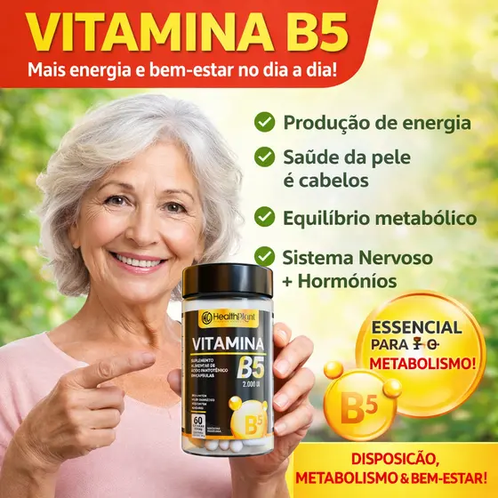 VITAMINA B5 500mg | Ácido Pantotênico | Suplemento Natural | 60/120/180 cápsulas