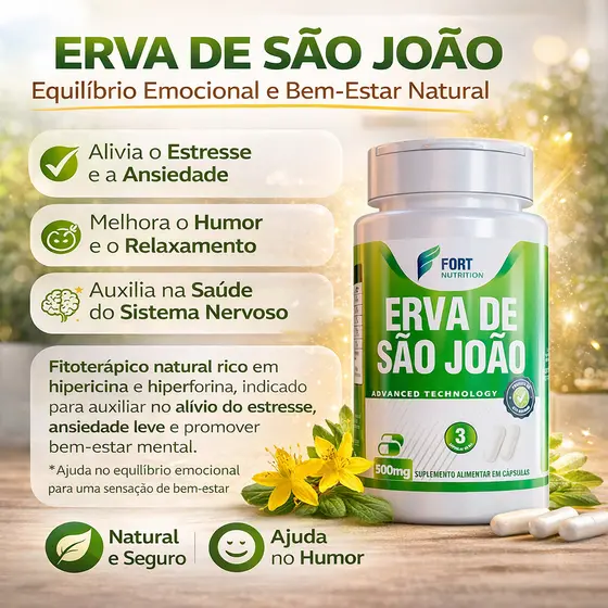 Erva de São João 500mg – 120 Cápsulas | Suplemento Natural para o Bem-Estar