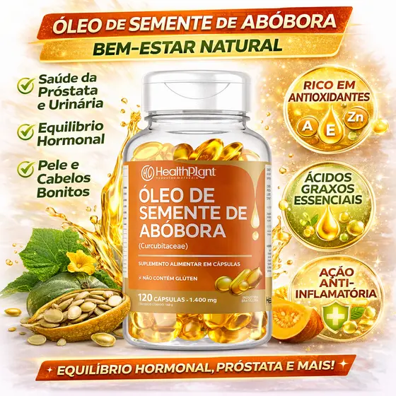 Óleo de Semente de Abóbora 120 Cápsulas | 1400mg HEALTHPLANT
