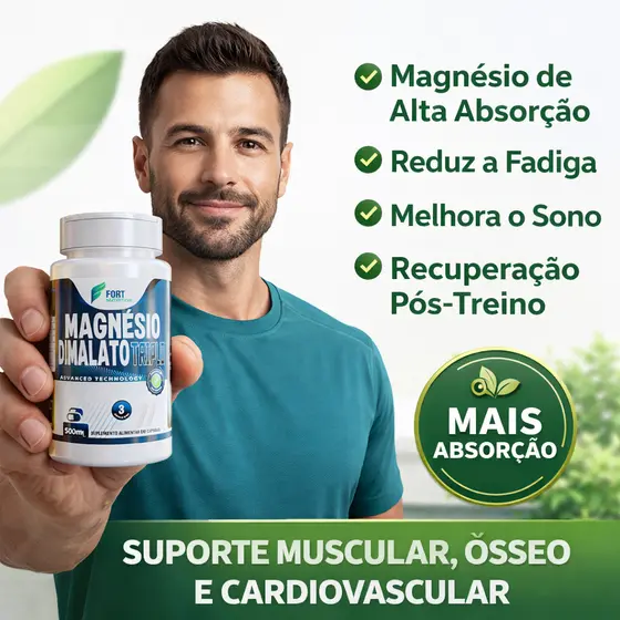 Magnésio Dimalato Triplo - 120 Cápsulas 500mg - FNU Fort Nutrition | Alta Absorção | Envio Imediato