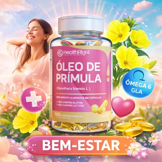 Óleo de Prímula 120 Cápsulas | 500mg HEALTHPLANT 100% ORIGINAL 120 Cápsulas Primuliv
