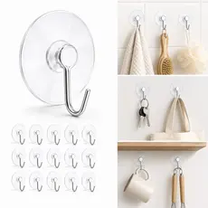 kit 12 Ventosas Silicone C/  Gancho de Metal Vidro Resistente Transparente Utilidades